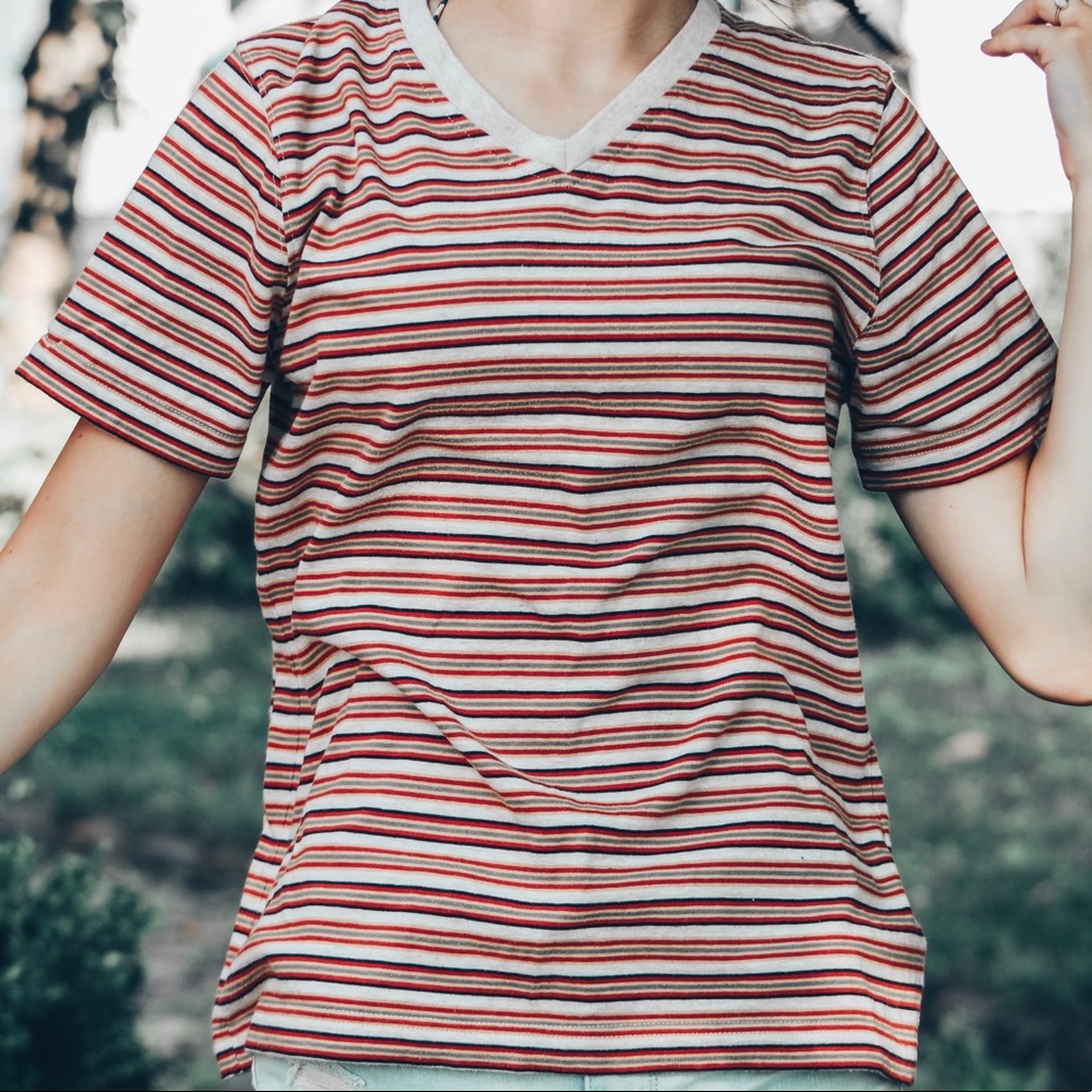 Striped T shirt with V neck